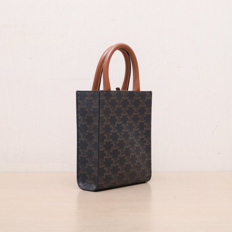 CELINE(思琳) Cabas 豎款手袋 Mini 凱旋門印花 褐色 人造革-5