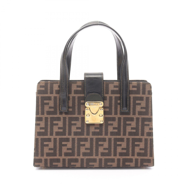 FENDI Zucca 手提包，棕色帆布皮革，二手女款-0