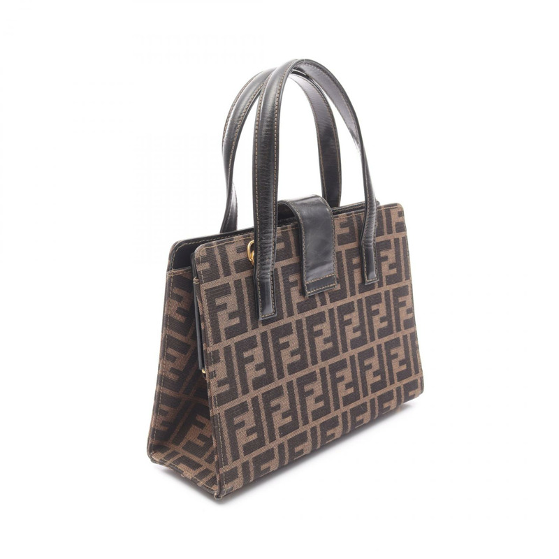 FENDI Zucca 手提包，棕色帆布皮革，二手女款-1