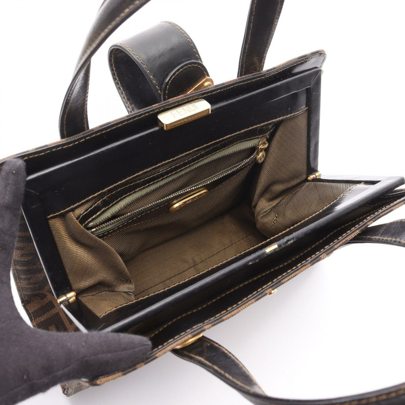 FENDI Zucca 手提包，棕色帆布皮革，二手女款-2