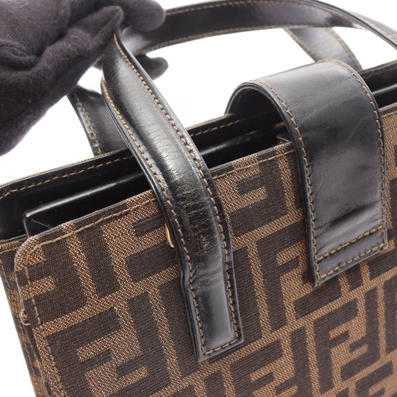 FENDI Zucca 手提包，棕色帆布皮革，二手女款-8