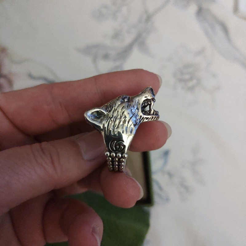 Gucci 狼頭戒指925銀-1