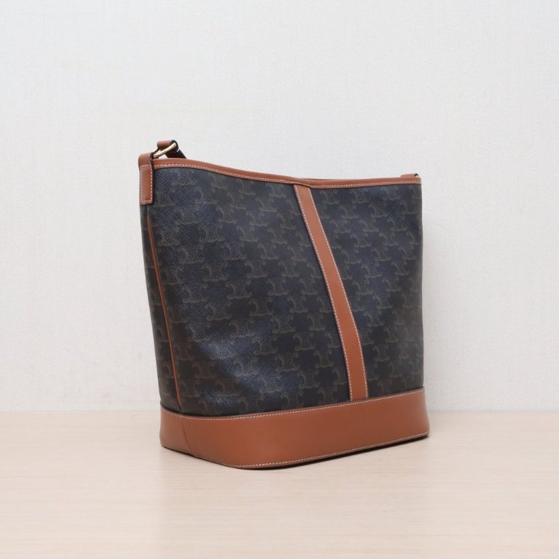 CELINE(思琳) Triomphe 凱旋門 標誌印花 Canvas 水桶包 中號 27 老花 PVC 金扣-5