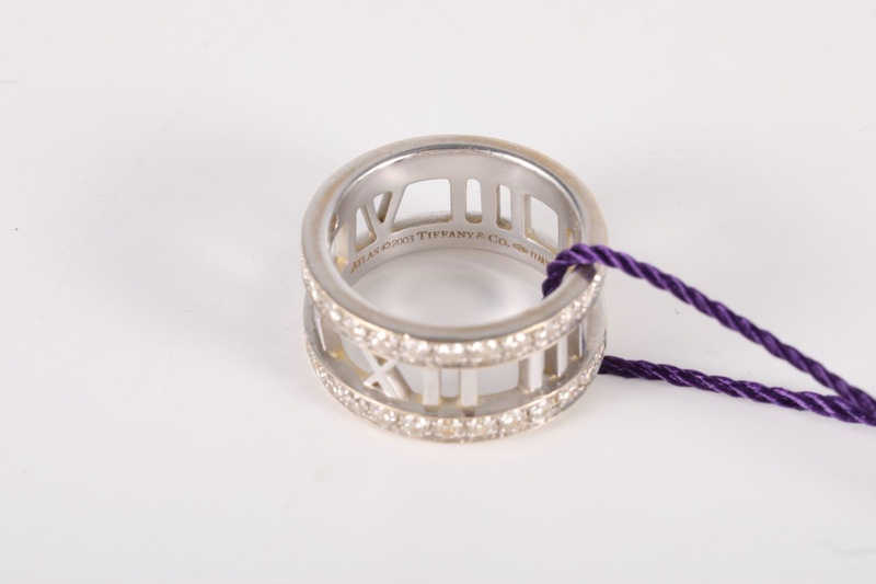 TIFFANY&CO(蒂芙尼) 18K白金 鑽石 白金 Atlas 兩排鑽 羅馬數字 戒指 18K-4