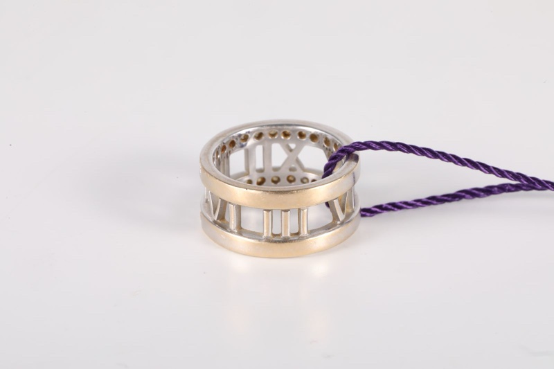 TIFFANY&CO(蒂芙尼) 18K白金 鑽石 白金 Atlas 兩排鑽 羅馬數字 戒指 18K-5