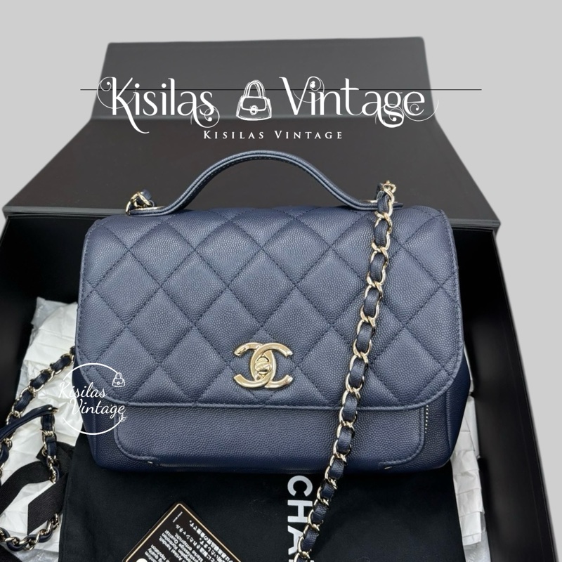 Chanel Caviar Affinity 藍色金扣-0