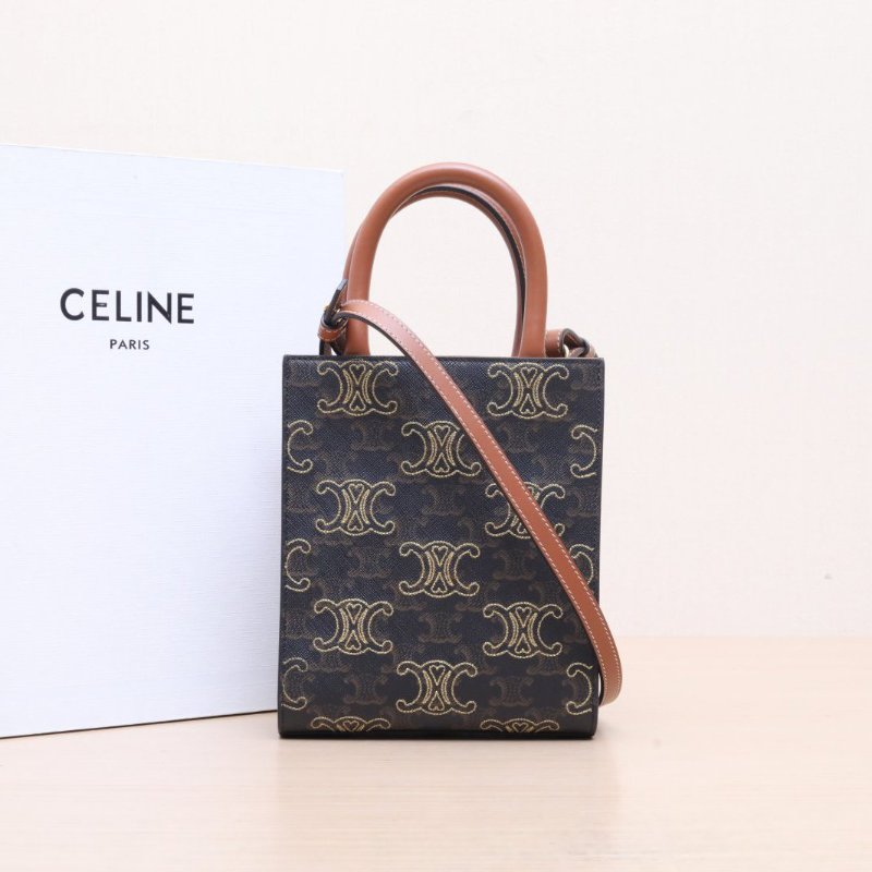 CELINE(思琳) Cabas 豎款手袋 Mini 凱旋門印花 褐色 人造革-1