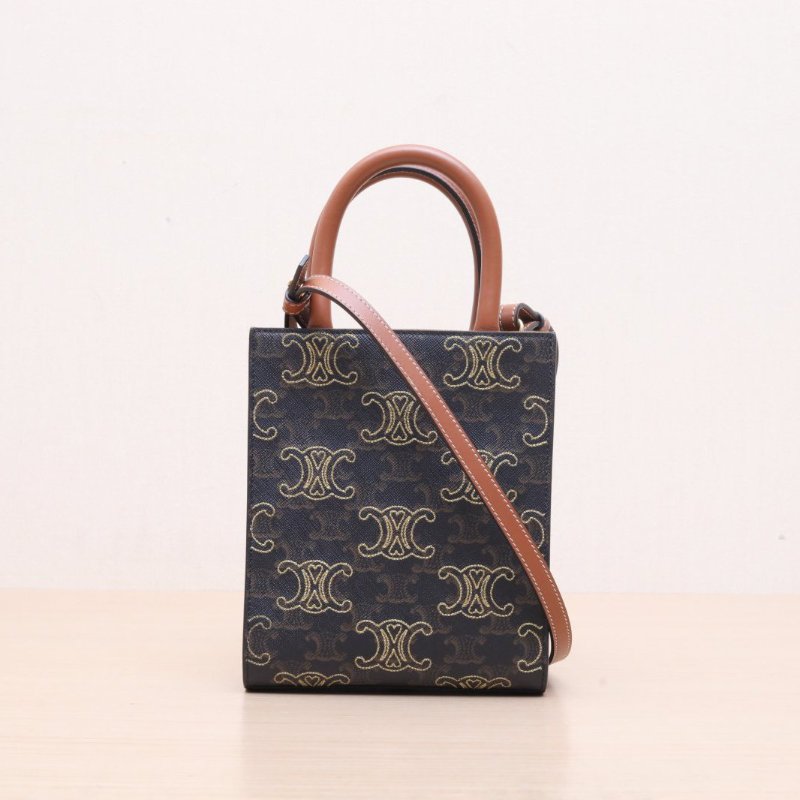 CELINE(思琳) Cabas 豎款手袋 Mini 凱旋門印花 褐色 人造革-2