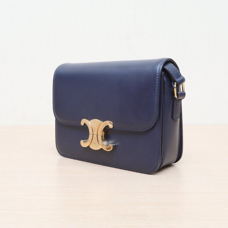 CELINE(思琳) Triomphe 凱旋門 金屬鎖扣 Teen 18 藍色 金扣-3