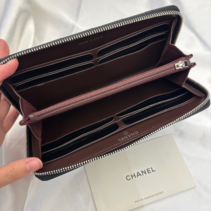 Chanel 黑銀羊皮拉鍊長夾-4