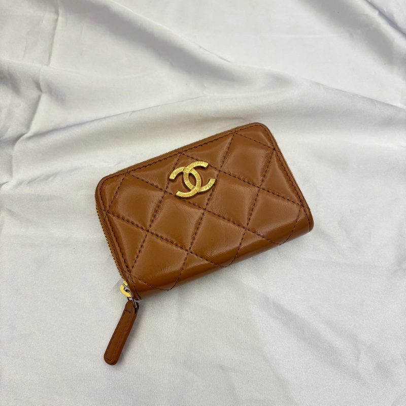 Chanel 焦糖色油蠟皮零錢卡包-0