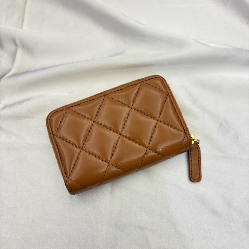 Chanel 焦糖色油蠟皮零錢卡包-1