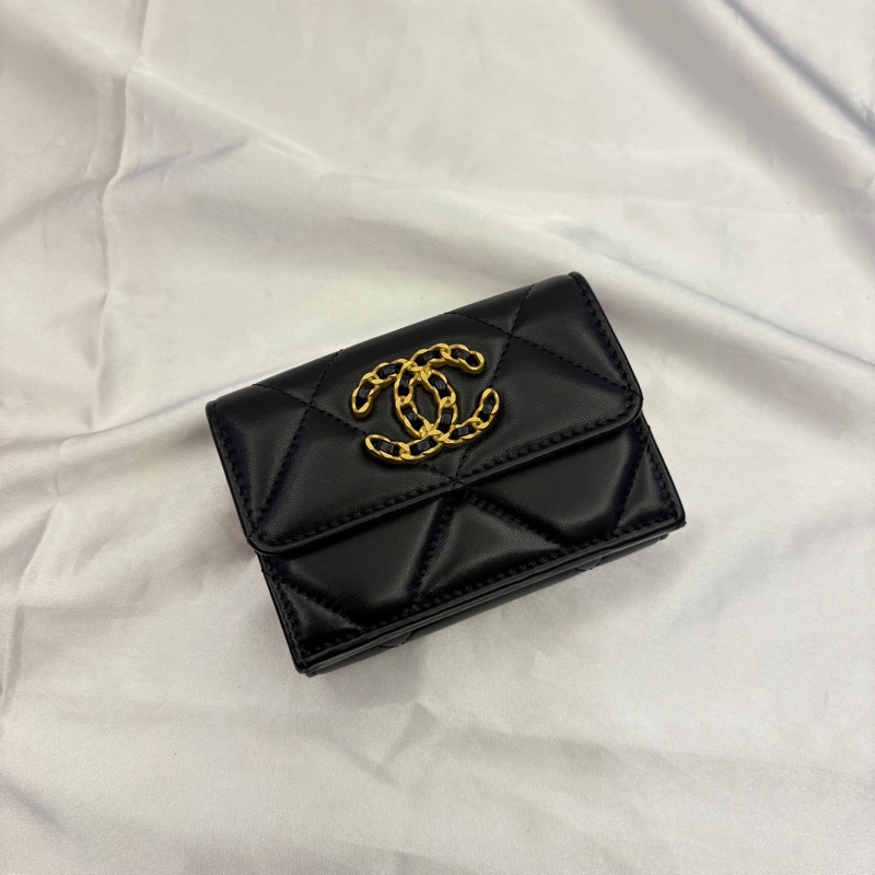 Chanel 19黑金三折迷你短夾-0