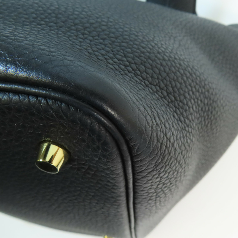 HERMES Clemence皮革Picotin MM金扣手挽袋Noir-11