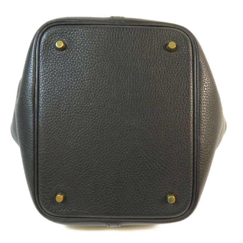 HERMES Clemence皮革Picotin MM金扣手挽袋Noir-3