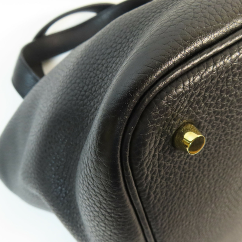 HERMES Clemence皮革Picotin MM金扣手挽袋Noir-4