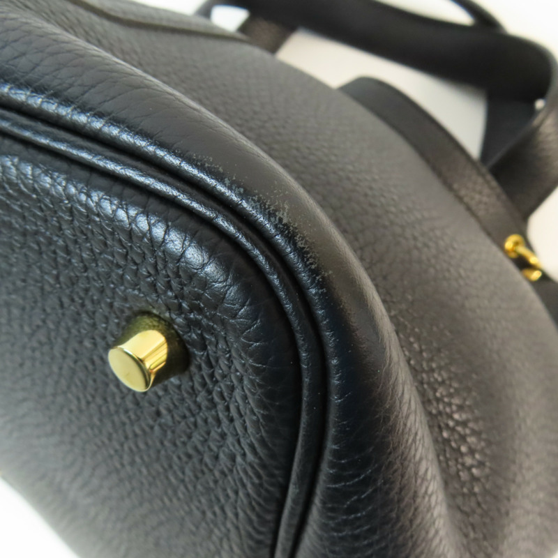 HERMES Clemence皮革Picotin MM金扣手挽袋Noir-5