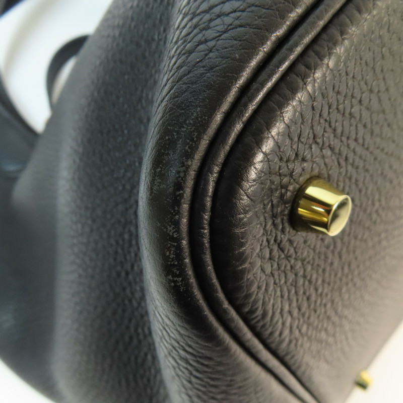 HERMES Clemence皮革Picotin MM金扣手挽袋Noir-6
