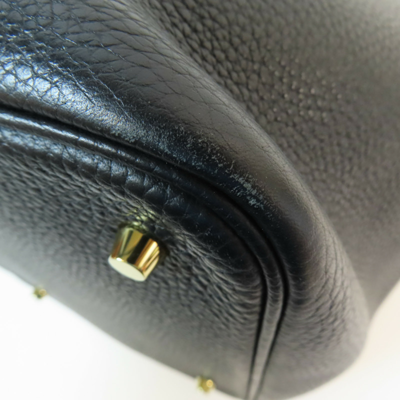 HERMES Clemence皮革Picotin MM金扣手挽袋Noir-7