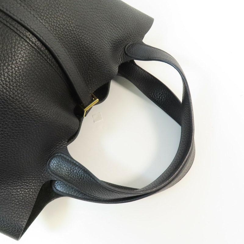 HERMES Clemence皮革Picotin MM金扣手挽袋Noir-8