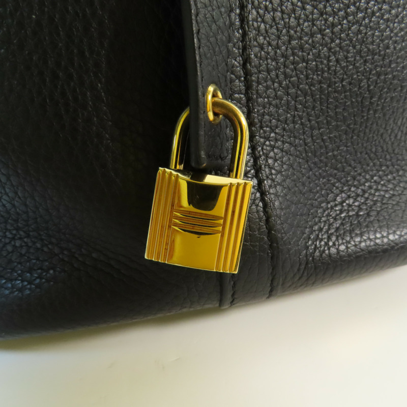 HERMES Clemence皮革Picotin MM金扣手挽袋Noir-9