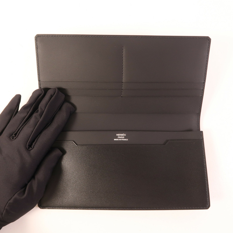 HERMES Sombrero皮革/Tadelakt皮革Manhattan Long Wallet長錢包Noir-4