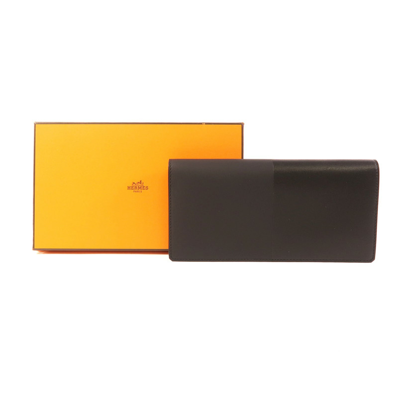 HERMES Sombrero皮革/Tadelakt皮革Manhattan Long Wallet長錢包Noir-7