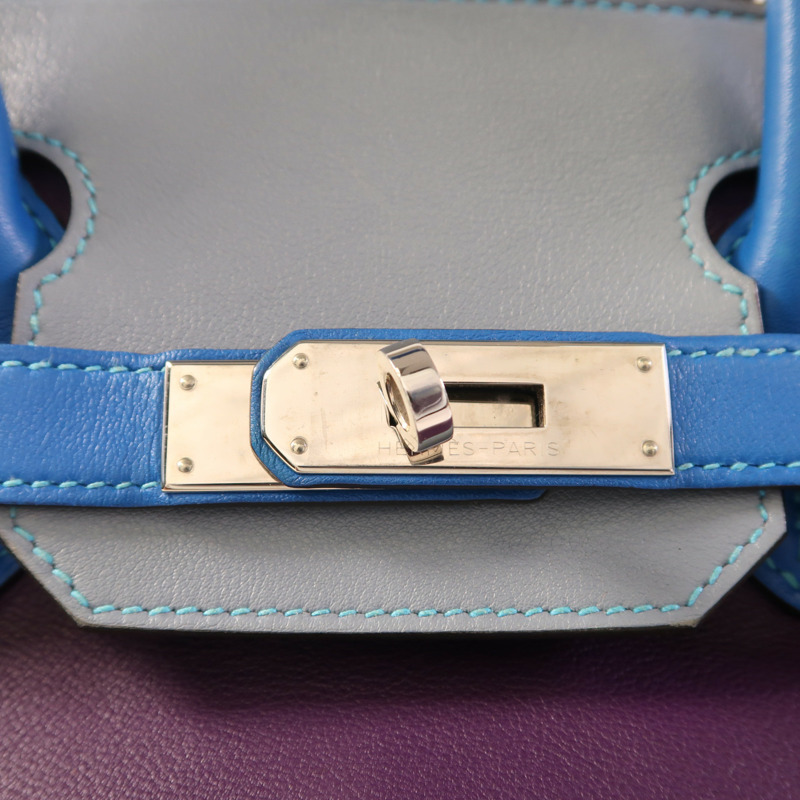 HERMES Swift皮革Birkin 30銀扣手挽袋Ultraviolet/Bleu Hydra/Ciel-8