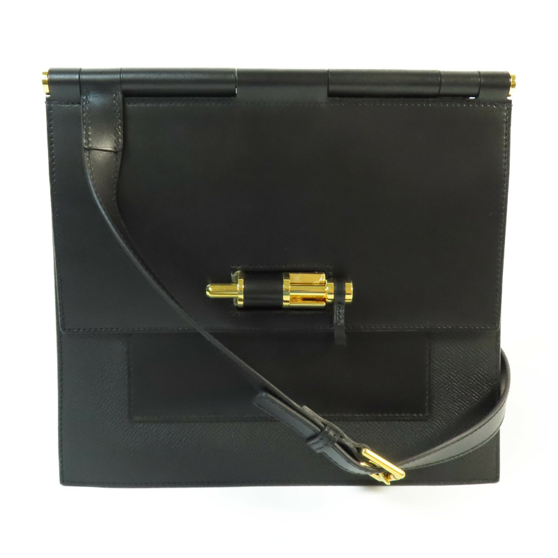 HERMES Swift皮革/Epsom皮革Sacabar 24金扣肩背袋Noir-0