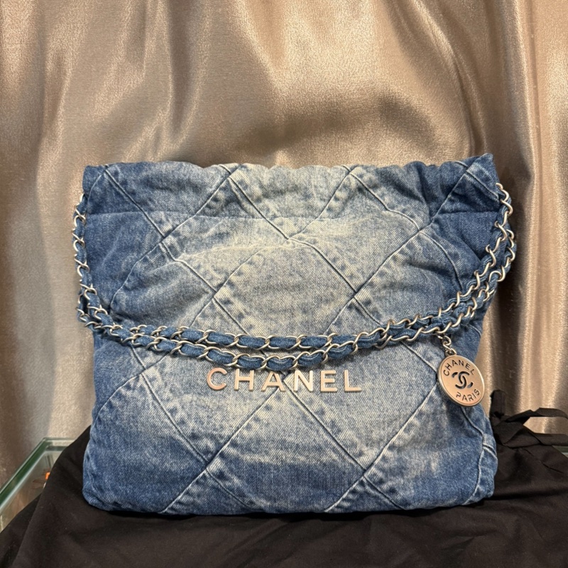 Chanel 牛仔丹寧布22手提包/Blue in Denim-Jeans-handbag-0