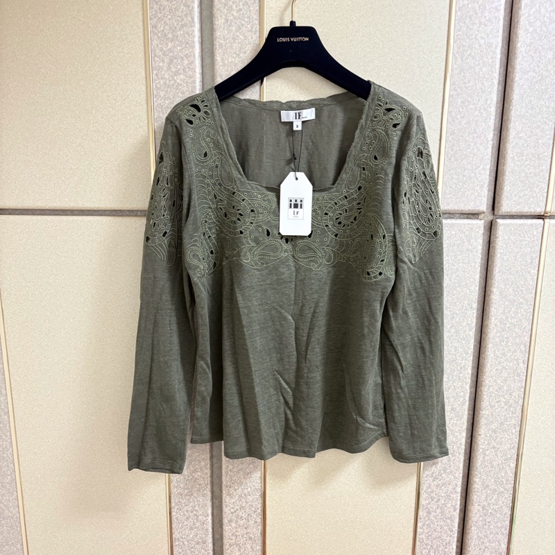 32）IF Paris軍綠色棉麻長袖上衣 M-L可穿 全新含吊牌原價7980-0
