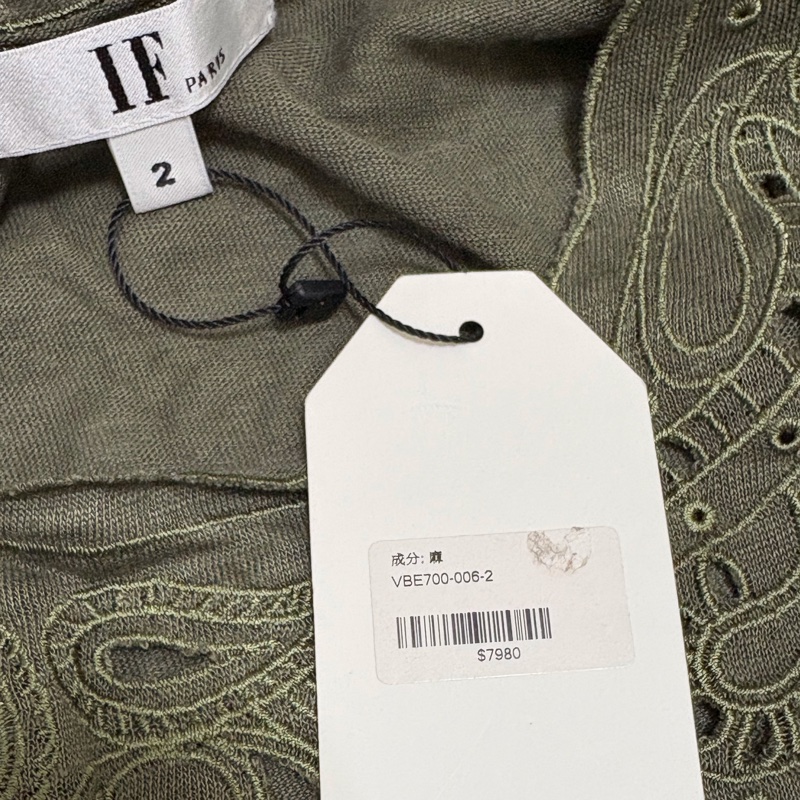 32）IF Paris軍綠色棉麻長袖上衣 M-L可穿 全新含吊牌原價7980-2