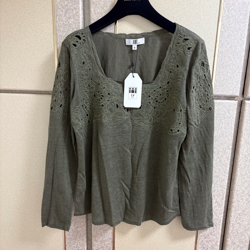 32）IF Paris軍綠色棉麻長袖上衣 M-L可穿 全新含吊牌原價7980-5