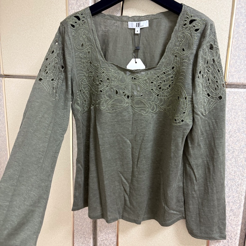 32）IF Paris軍綠色棉麻長袖上衣 M-L可穿 全新含吊牌原價7980-6