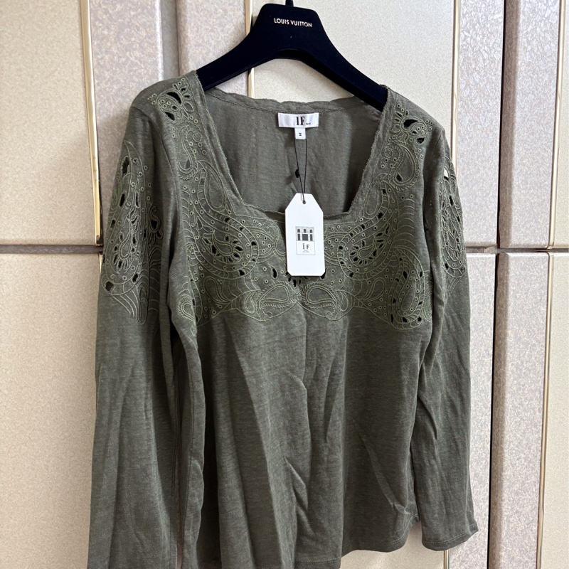 32）IF Paris軍綠色棉麻長袖上衣 M-L可穿 全新含吊牌原價7980-8