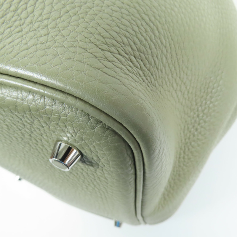 HERMES 【激減優惠】Clemence皮革Picotin MM銀扣手挽袋Sauge-10