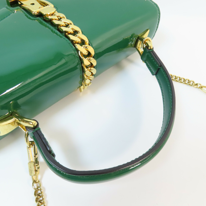 GUCCI 漆皮皮革Sylvie 1969 Bag金扣手挽肩背兩用袋-10