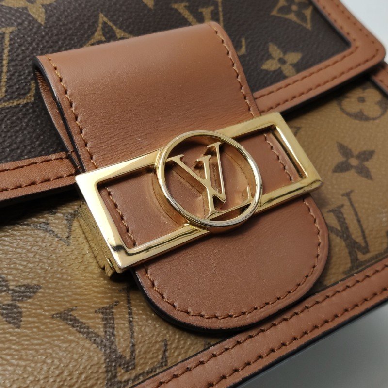 Louis Vuitton(LV) Dauphine達芙妮迷你牛皮拼色Monogram印花LV搭扣斜挎包單肩包芯片款-6