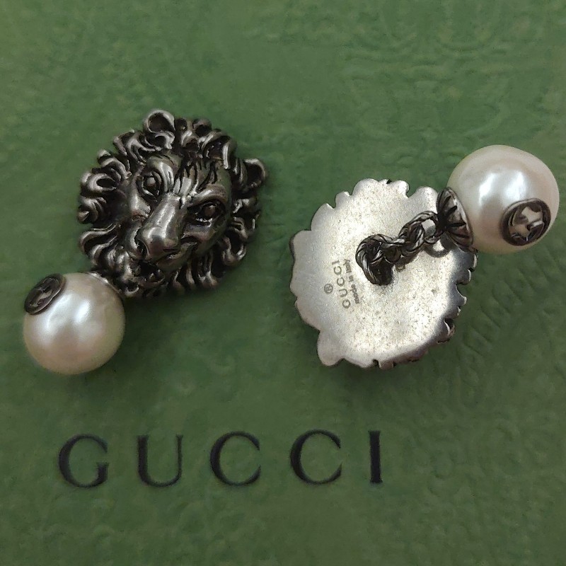Gucci 獅頭袖扣925銀-10