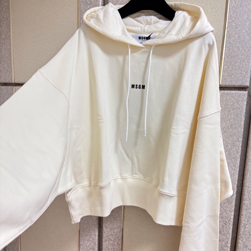 全新MSGM正品淡黃色質感連帽上衣 L號-3