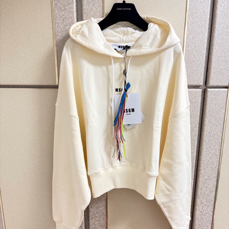 全新MSGM正品淡黃色質感連帽上衣 L號-9