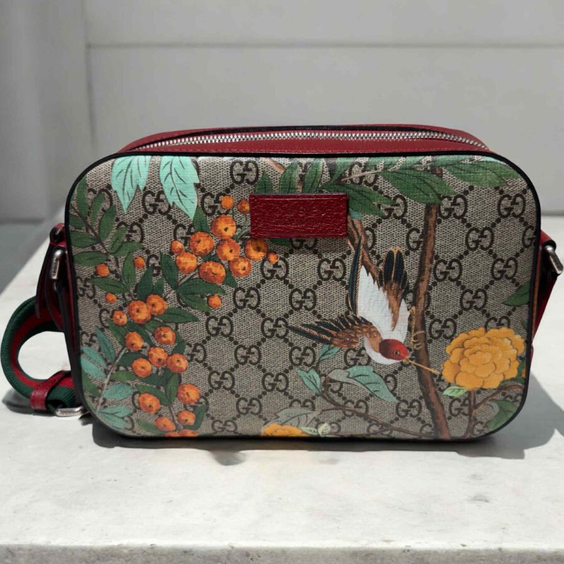 GUCCI PVC拚紅色牛皮綠紅綠織帶花卉圖騰相機包/限定稀少中性款-1