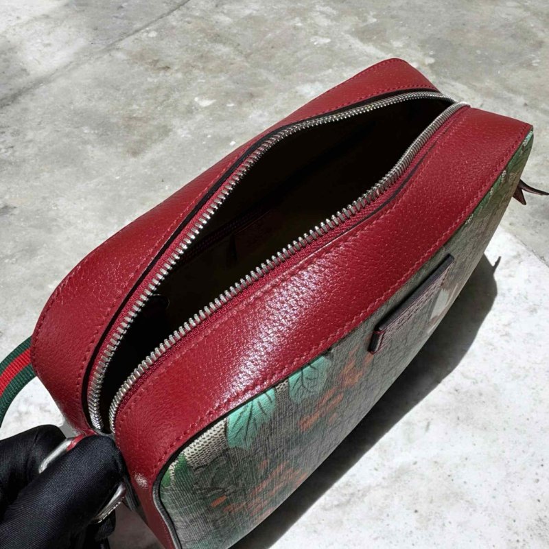 GUCCI PVC拚紅色牛皮綠紅綠織帶花卉圖騰相機包/限定稀少中性款-5