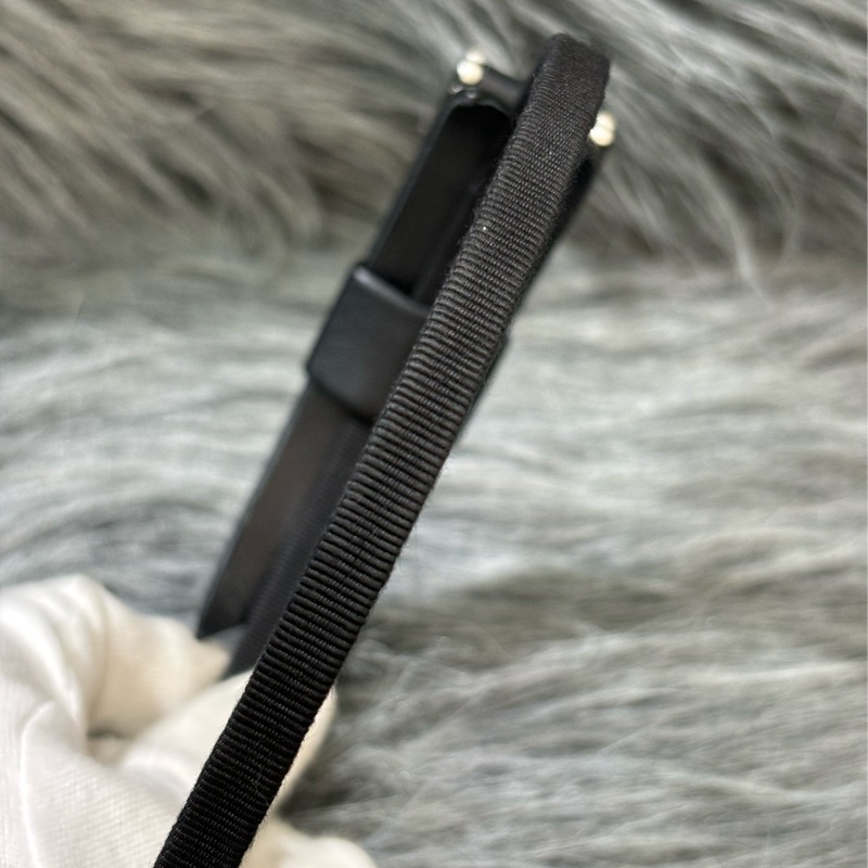 CHANEL AA9133 雙C金色LOGO 珍珠 黑色皮革蝴蝶結 髮飾髮圈髮箍-10