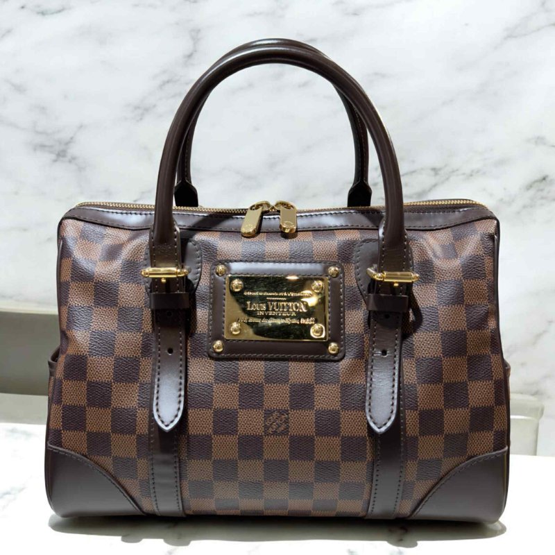 Louis Vuitton DamierBerkeley 深棋盤格鐵牌保齡球包手提肩背包N52000 (咖啡)-0
