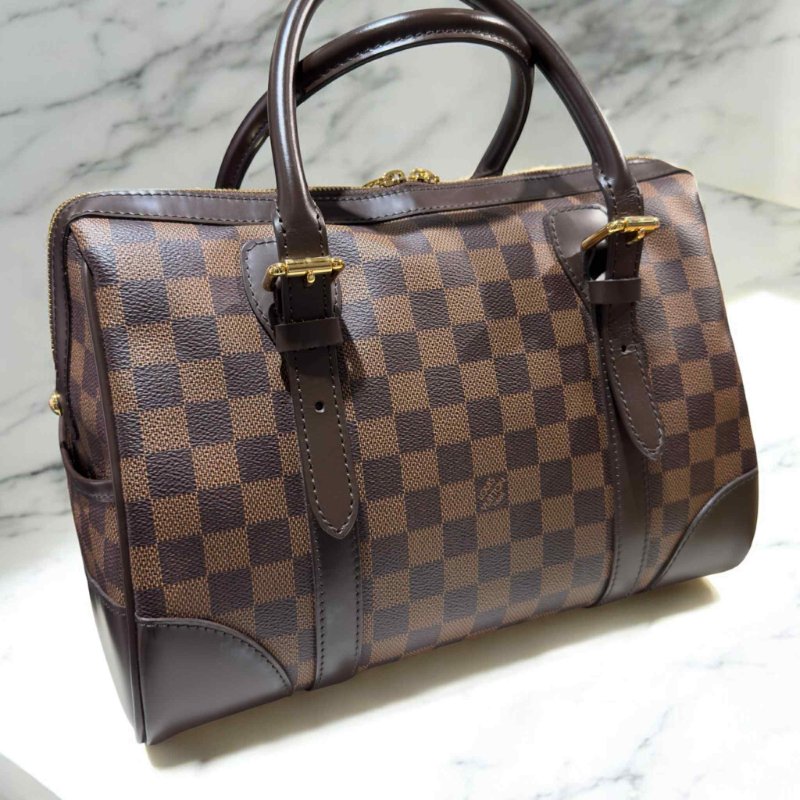 Louis Vuitton DamierBerkeley 深棋盤格鐵牌保齡球包手提肩背包N52000 (咖啡)-2