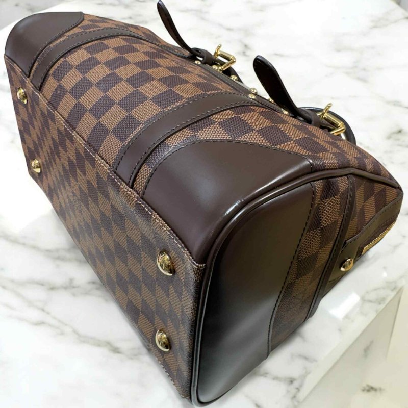 Louis Vuitton DamierBerkeley 深棋盤格鐵牌保齡球包手提肩背包N52000 (咖啡)-4