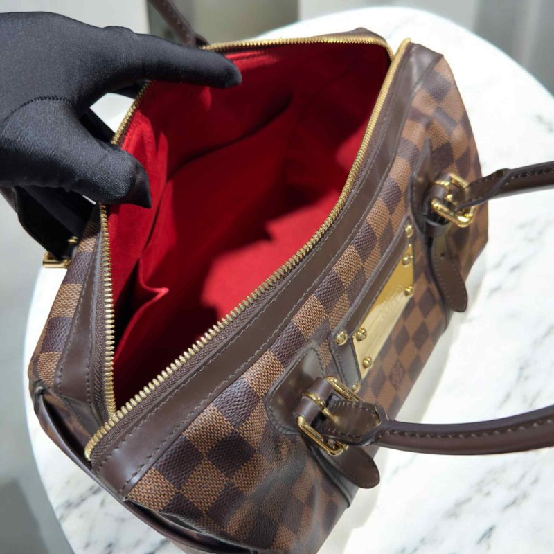 Louis Vuitton DamierBerkeley 深棋盤格鐵牌保齡球包手提肩背包N52000 (咖啡)-5