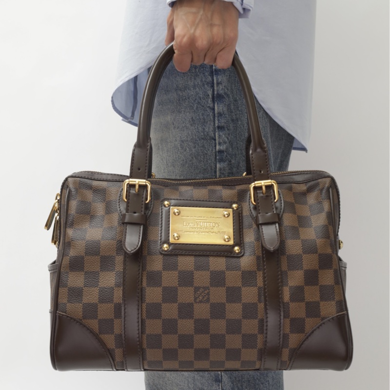 Louis Vuitton DamierBerkeley 深棋盤格鐵牌保齡球包手提肩背包N52000 (咖啡)-6