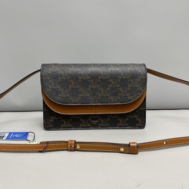 Celine 老花凱旋門焦糖色信封包斜背包-0